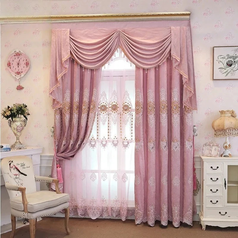 Custom  Size！！European Luxury Elegant Chenel Embroidered Blackout Elegant Curtains for Living Dining Room Bedroom Decor Window