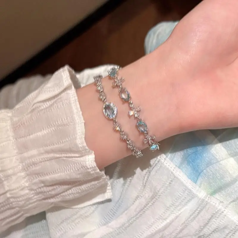 Blaues Zirkon-Kreuz-Armband für Damen, Sommerliches Süßes Kristall-Armband, Verstellbarer Modeschmuck für Hochzeitsgäste – Detail 6