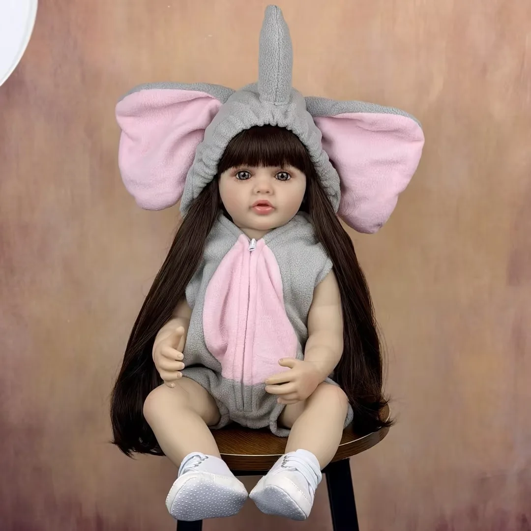 دمية بي زي دول 55 سم بجسم كامل من الفينيل، دمية أطفال معاد تصنيعها، لعبة تلبيس بشعر بني طويل، دمية أميرة صغيرة حلوة مصنوعة يدويًا، هدية عيد ميلاد