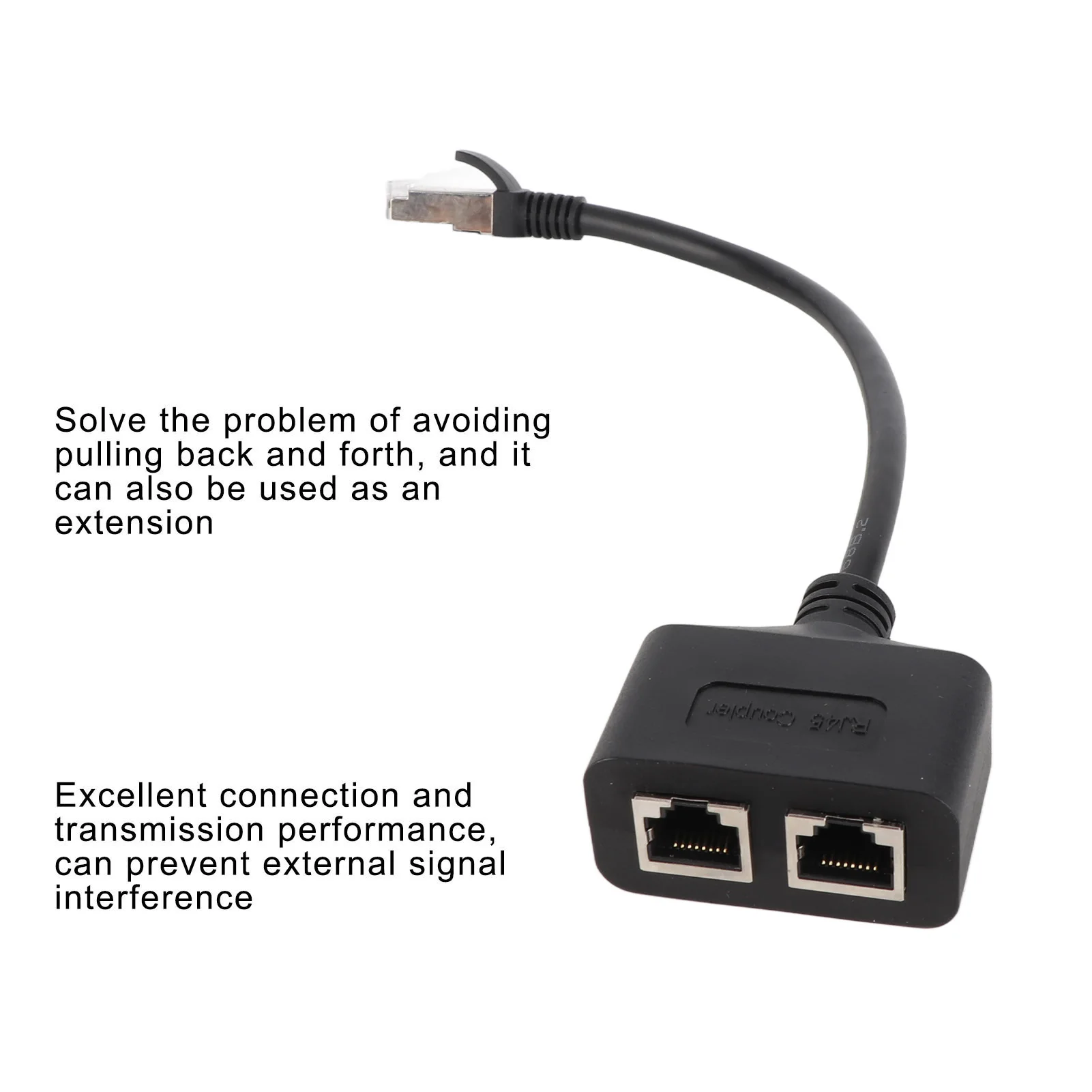 RJ45 Ethernet Adapter Cable ABS Extension 1 to 2 Port Excellent Connection Transmission Splitter Adapter for Home Office