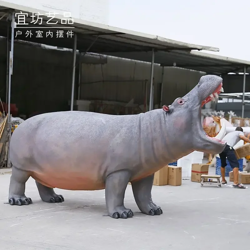 FRP large animal sculpture simulation hippo ornament outdoor park garden landscape decoration