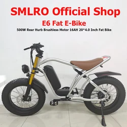 SMRLO Factory 2023 New Model E6 Electric Bike 500W 48V 16AH Mountain Bicycle 4.0 Tire Men Electr Cruiser Snow E-bike