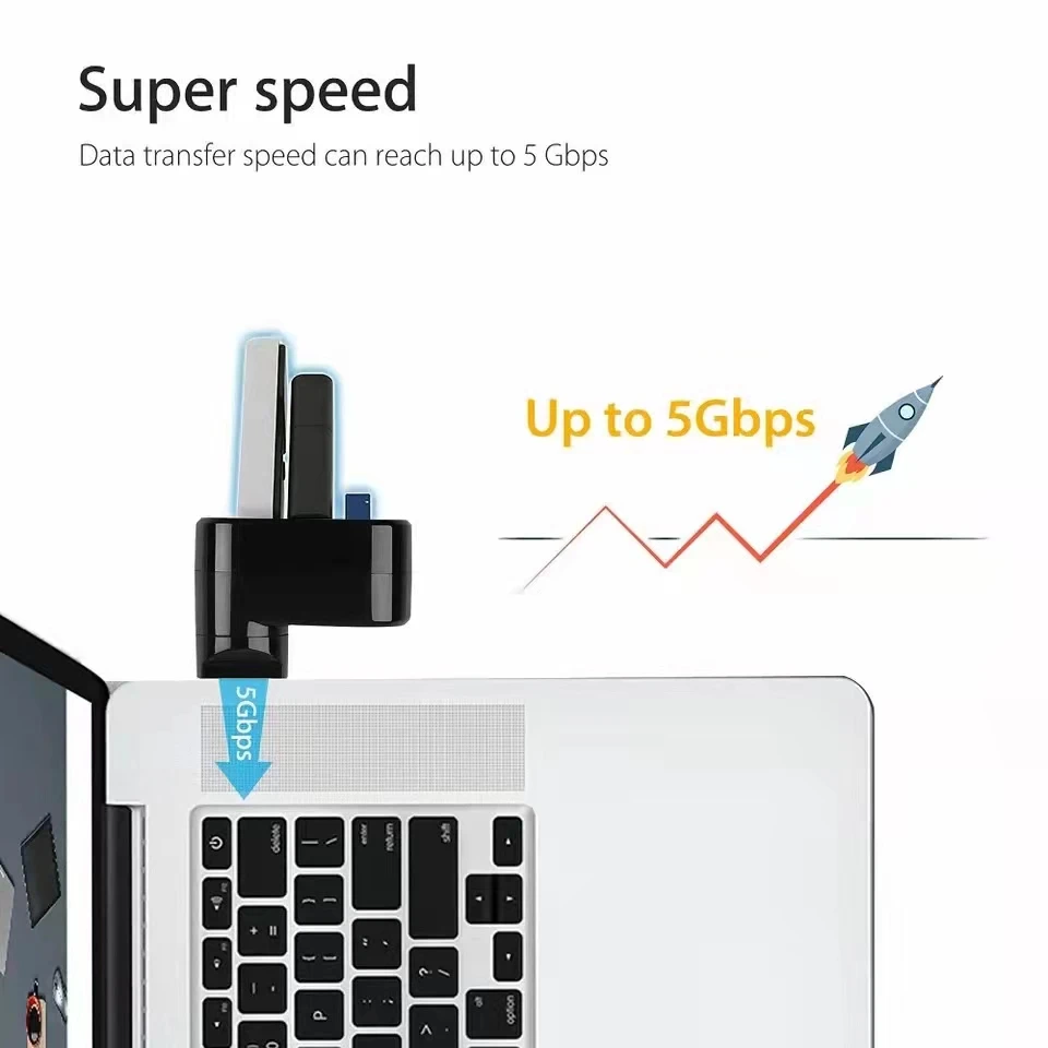 Adaptador de concentrador USB 2,0 giratorio de alta velocidad, lector de disco U, divisor USB 2,0 de 3 puertos para Xiaomi, Macbook Pro, Accesorios para ordenador portátil y PC