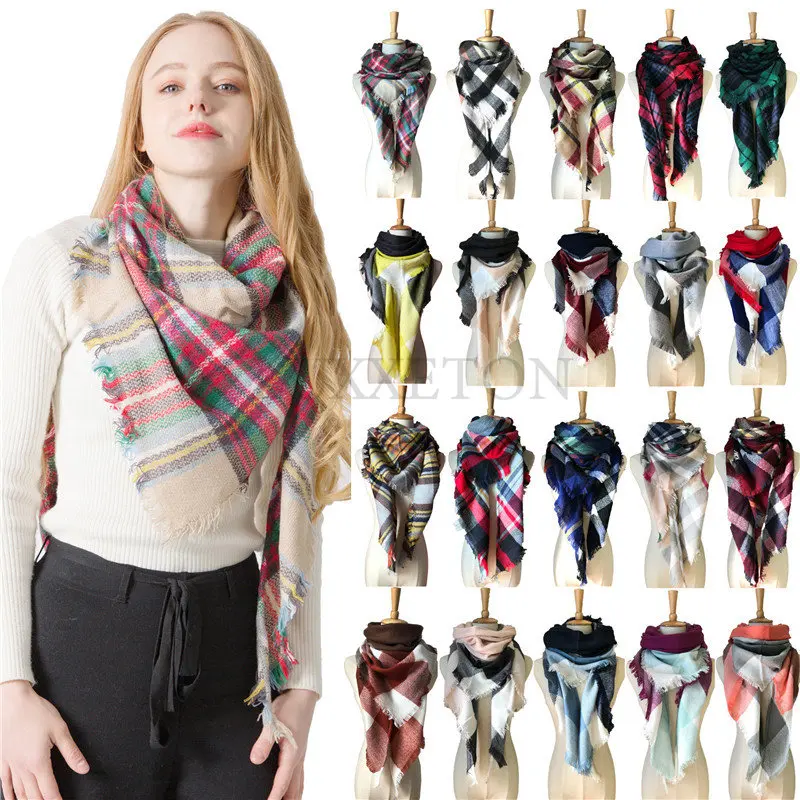 Winter Imitation Cashmere Double-sided Colorful Female Plaid Square Scarf Triangle Scarf Ladies Bib Shawl for Women