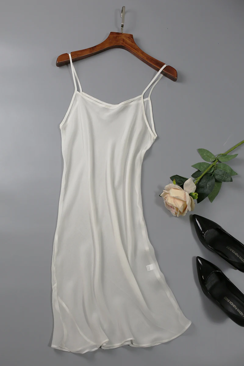 Women 100% Pure Silk transparent Chemise Full Slip Nightgown Nightdress Sleepwear with straps 8100