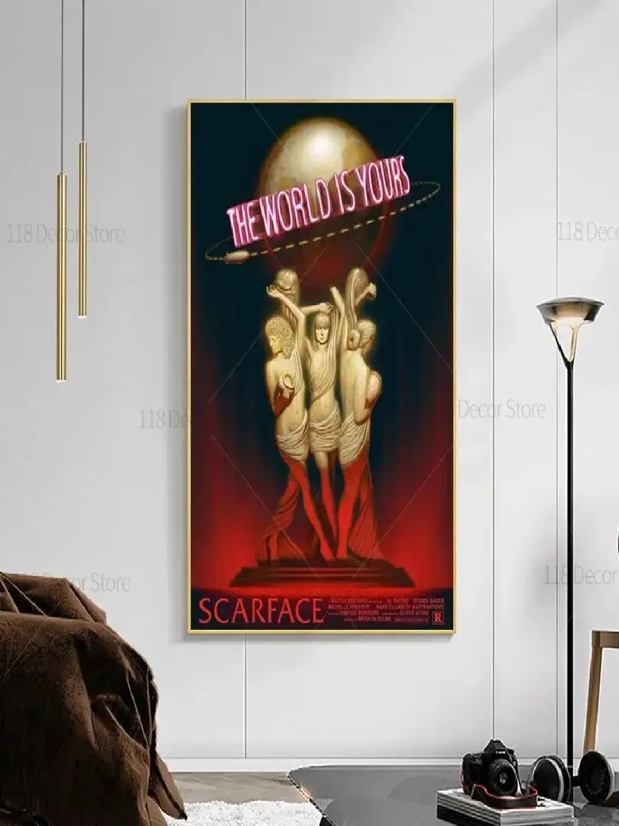 The World Is Yours Scarface Retro Trippy Psychedelic Oil Painting Posters and Canvas Prints Wall Art Picture for Living Room Dec