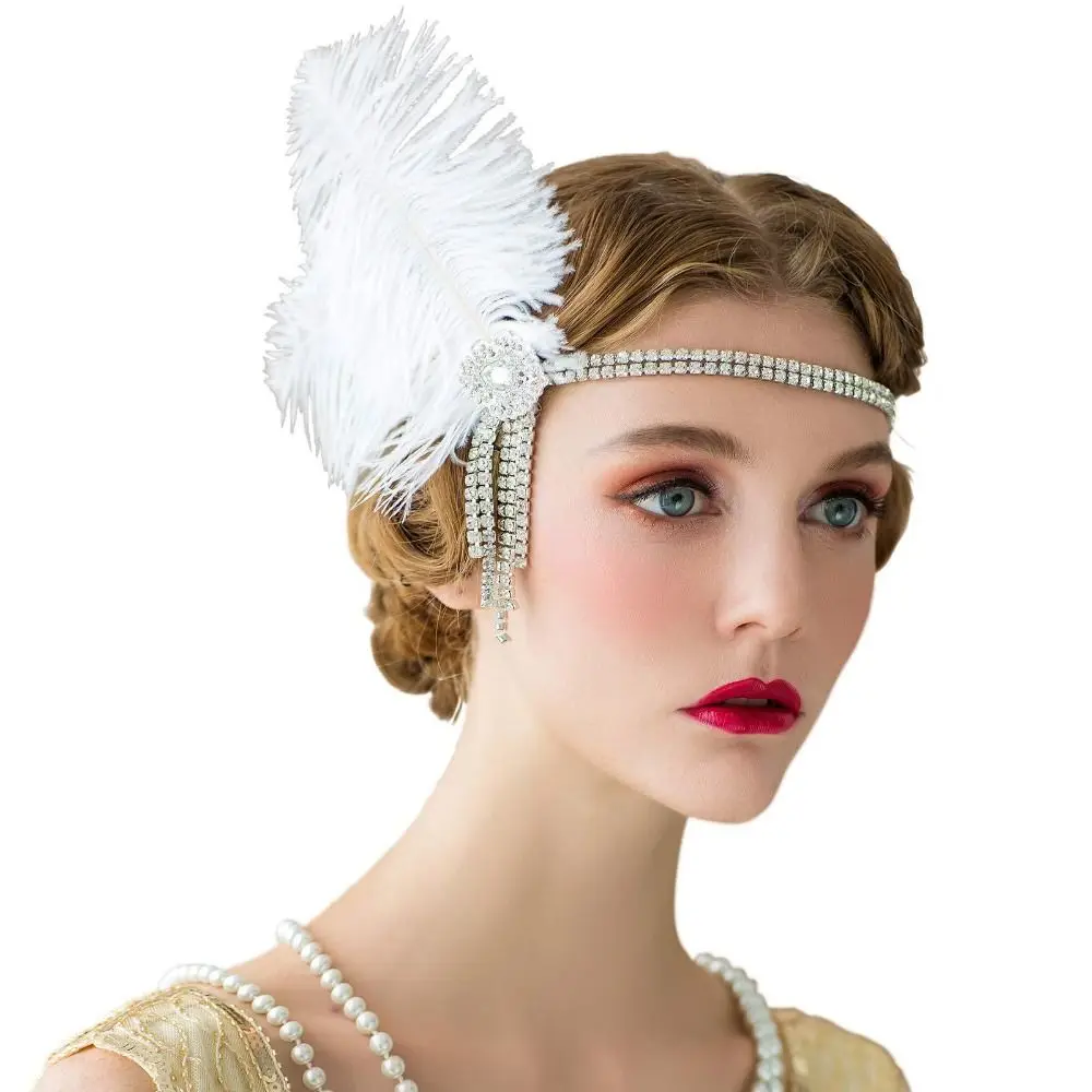 1920s Feather Hairband Headpiece Costume Props Rhinestone Costume Accessories Cocktail Party Women Headpiece