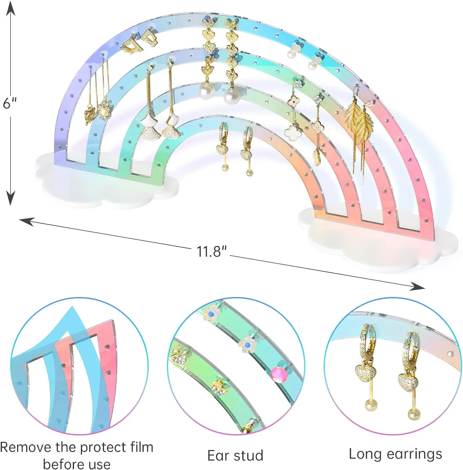 Acrylic Earring Holder Stand Rainbow Acrylic Earrings Display Pegboard with Base 74 Holes Acrylic Earring Stand Jewelry Hanging