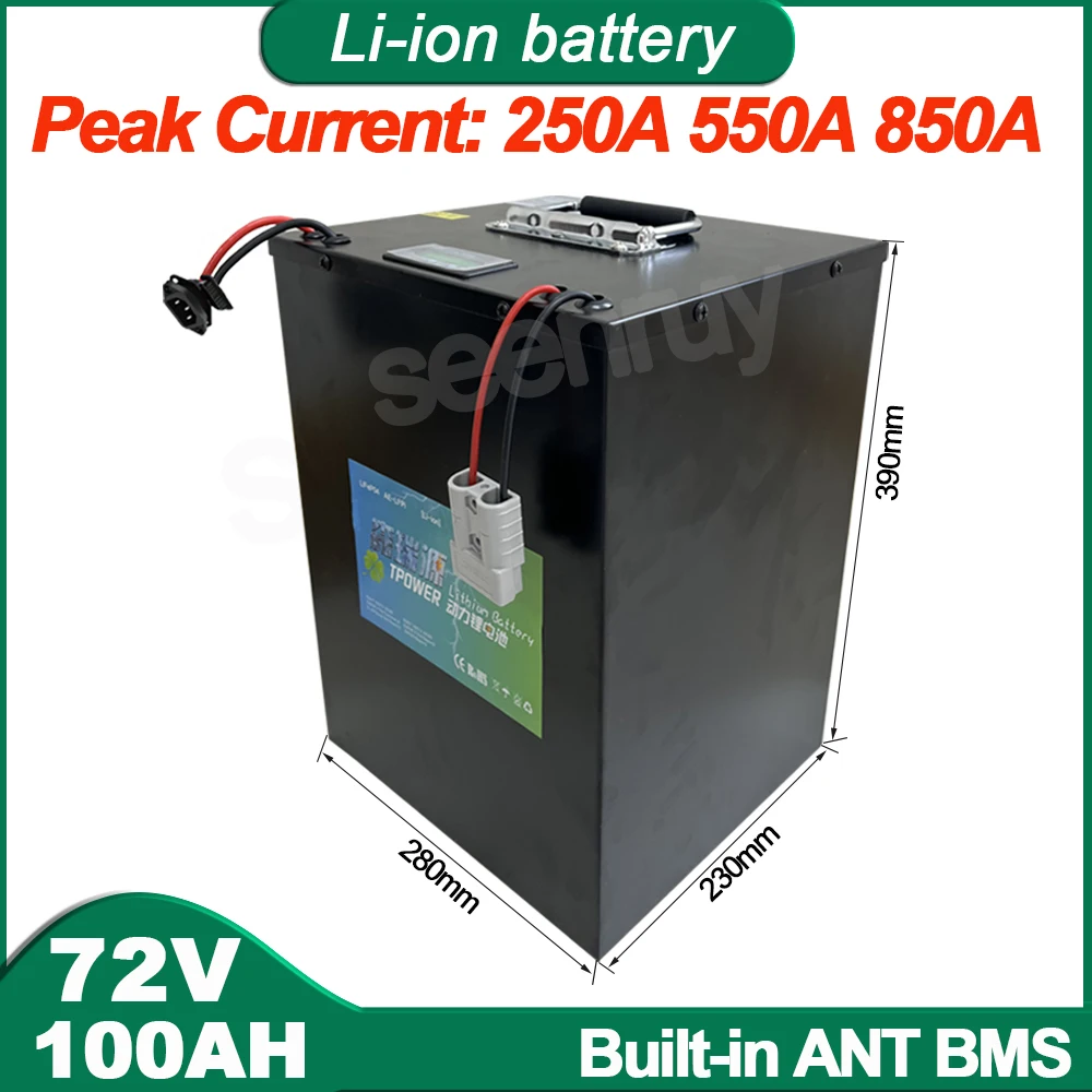 72V 100Ah Li-ion With Charger 100A 220A 340A BMS Lithium Polymer Battery Perfect For 24KW Motor Golf Cart Motorcycle