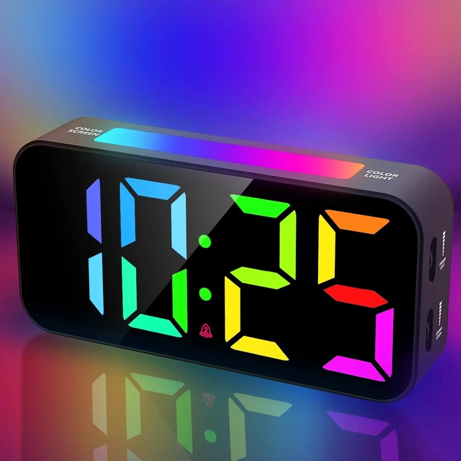 Digital Alarm Clock, LED Mirror Display Date Home Bedside Night Light,Digital Alarm Clock with RGB Night Lights Snooze, 12/24h