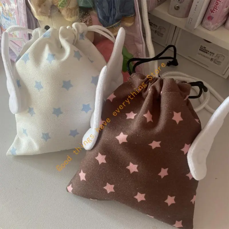 

Drawstring Cosmetic Decorative Star And Wing Pattern Pocket Canvas Dustproof for Travel Essential 55KF