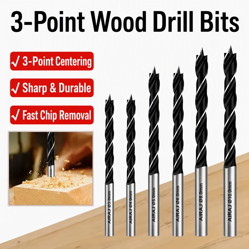 3/4/5/7Pcs Round Handle Three Point Woodworking Drill Metal Drill Kit Countersink For 3-13mm Wood Metal Electric Drilling Tool