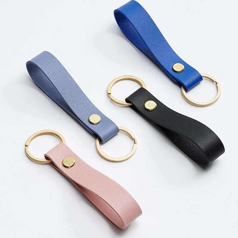 8 Colors PU Leather Keychain Business Gift Leather Key Chain Men Women Car Key Strap Waist Wallet KeyChains Keyrings