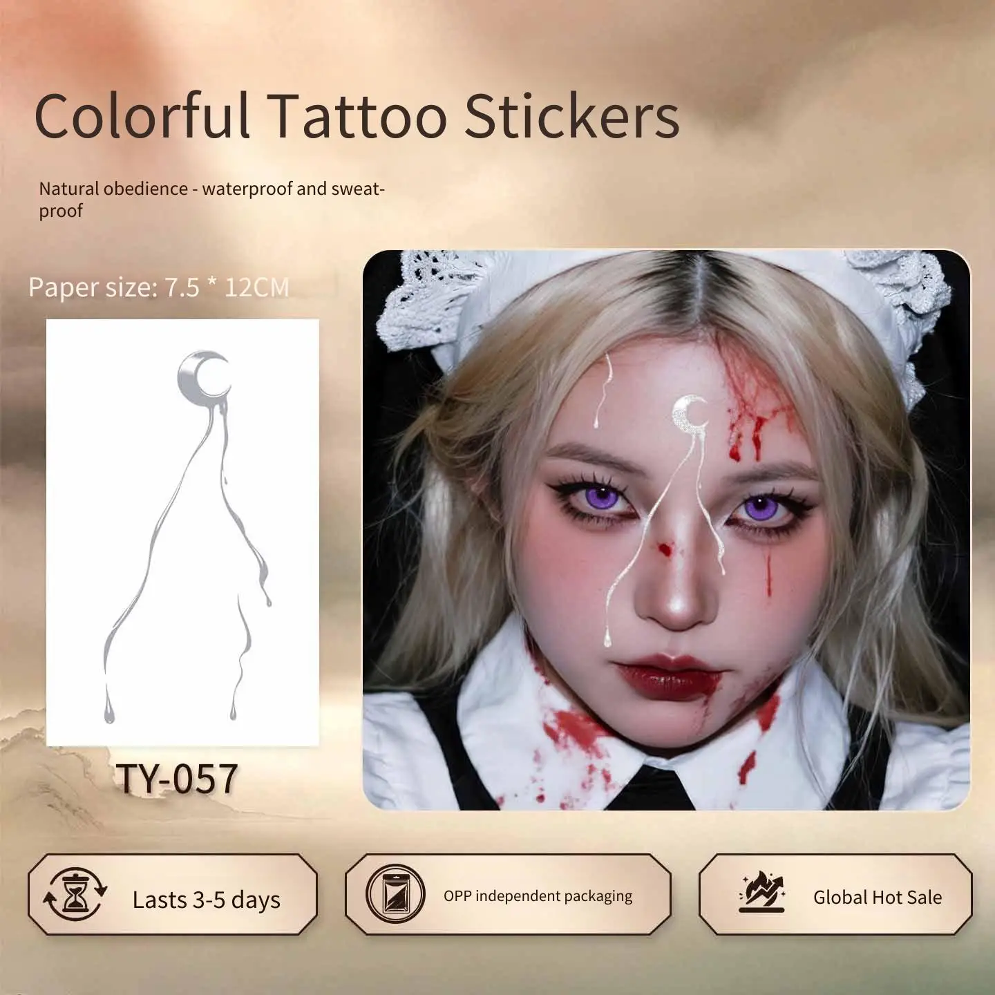 1 Sheet Per Pack Temporary Tattoo Sticker Waterproof Long Lasting Moon Face for Women