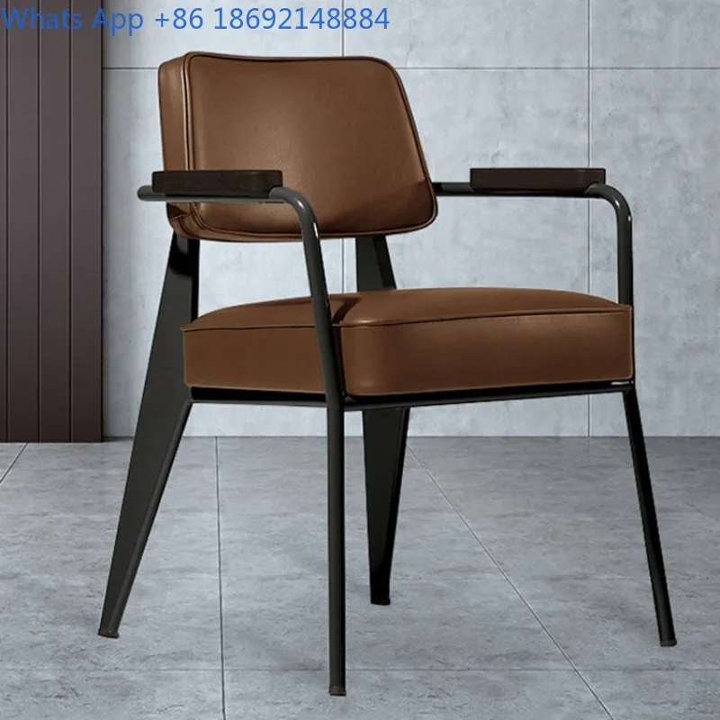 Nordic Light Luxury Leather Chair Restaurant Simple Office Vanity Backrest Chair Iron Art Meeting Chair