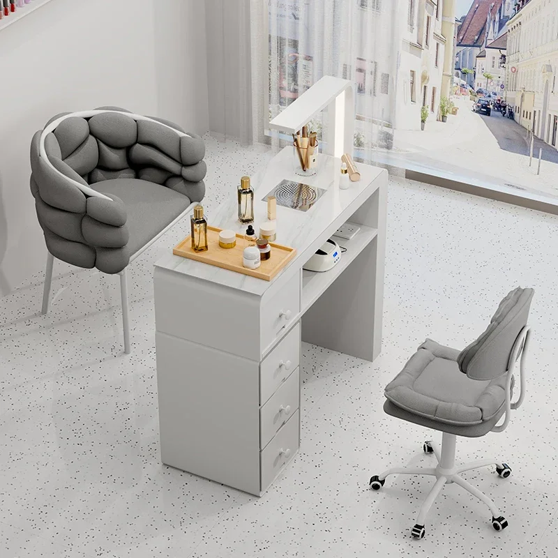 

Compact Lamp Folding Nail Desk Chair Set White Vacuum Cleaner Nail Desk Salon Reception Scrivania Per Unghie Trendy Furniture