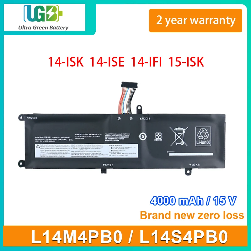 Bateria do portátil UGB para Lenovo, UGB, novo, L14M4PB0, L14S4PB0, bateria do portátil para resgate 15-ISK, 14-ISE, 14-ISE, 14-ISE, 14IBR, 80RN, 80RQ, 4ICP6/54/90, 15V, 60Wh, 4000mAh