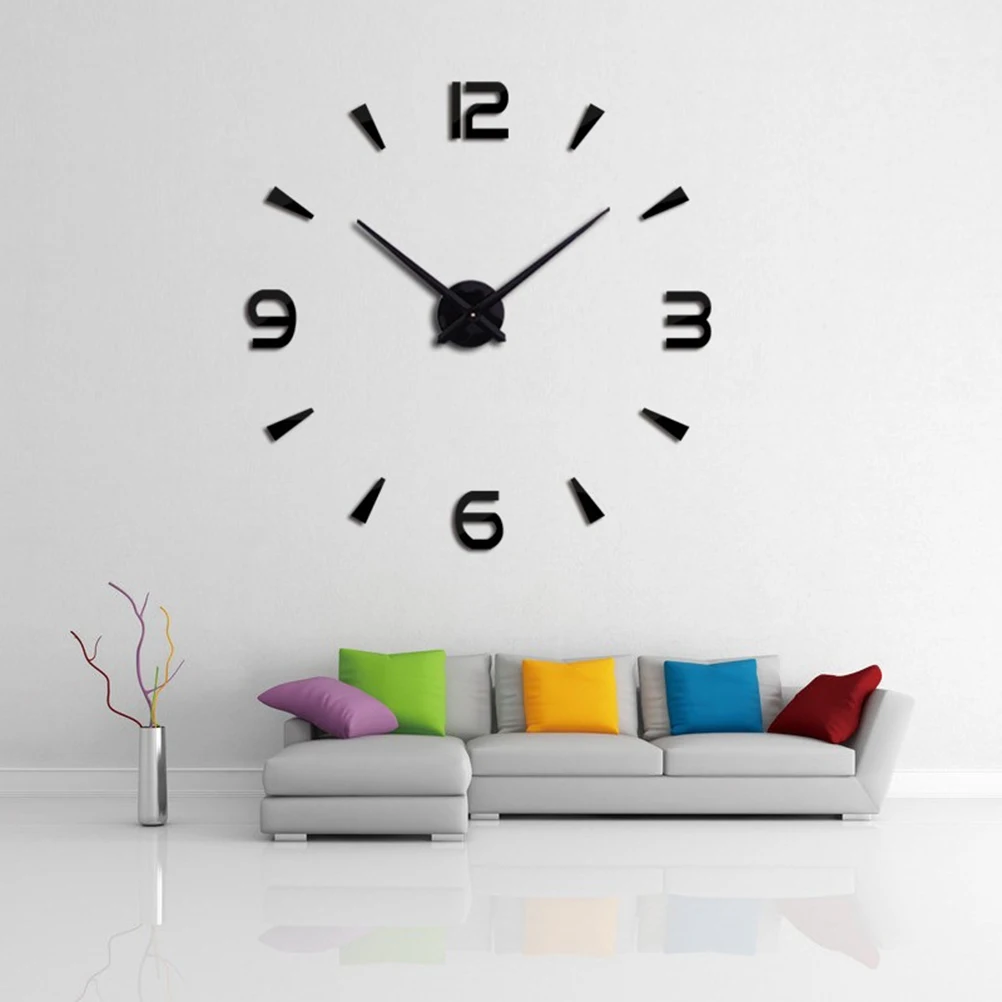 

3D Wall Clock Silent Decorative Number Dial Round Bedroom Living Room Oversize Easy Install Operated Durability Art