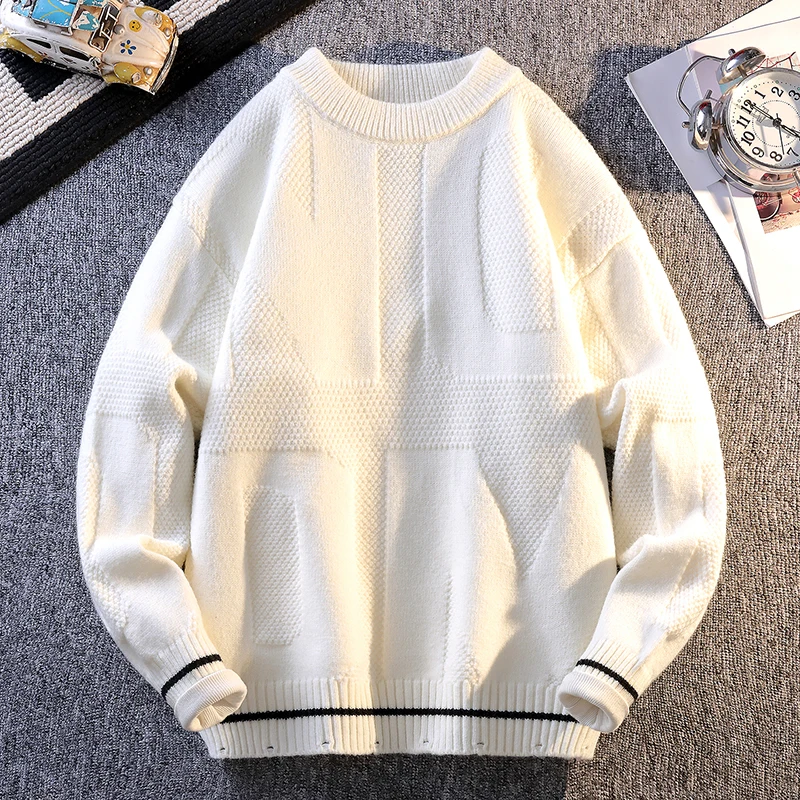 

2025 New Mens Cable Knit Sweater Thick Warm Pullover For Teen Boys Students Winter Loose Fit Casual Knit Sweater Round Neck