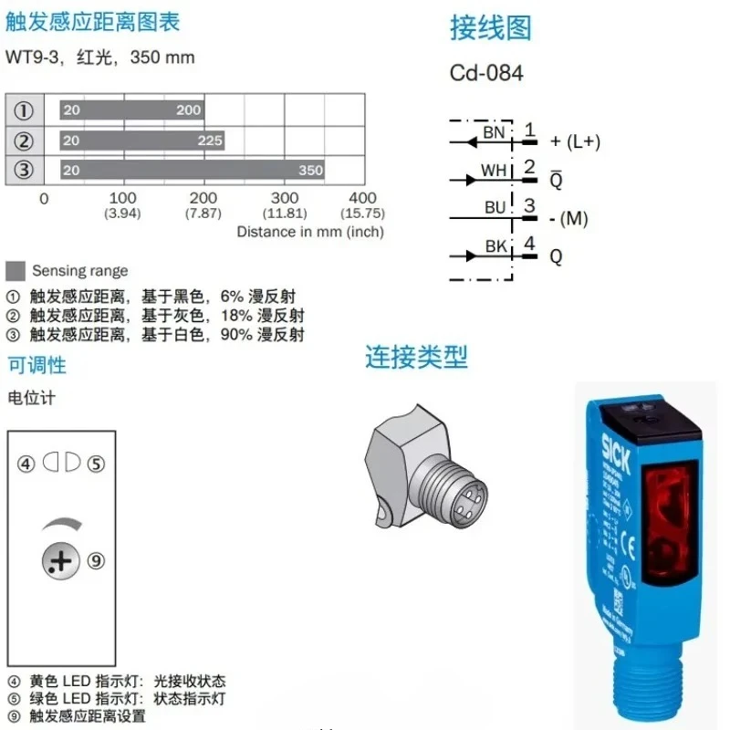 SICK automatic alignment square retroreflective photoelectric sensor 1049061 WL9-3P2462