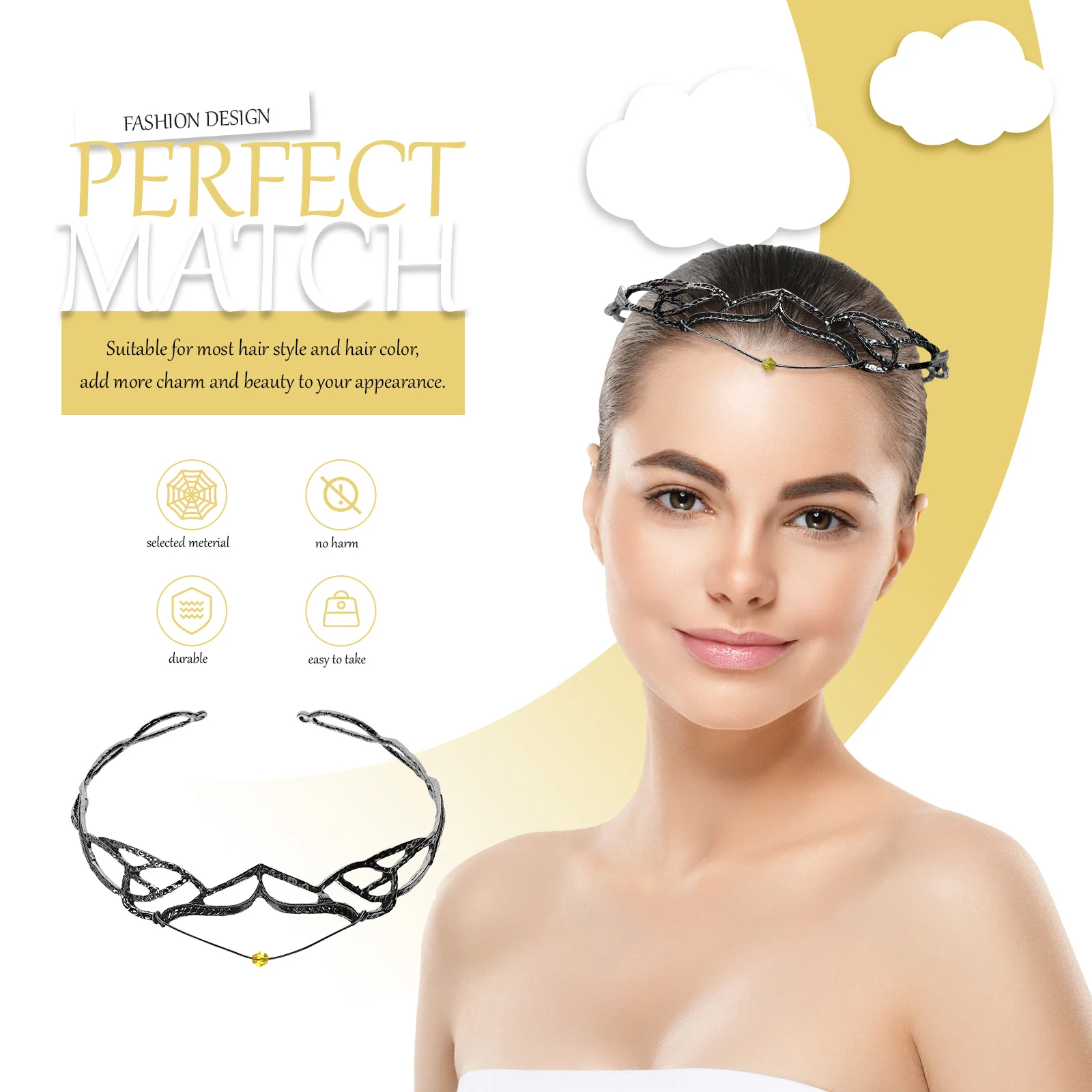 عصابة رأس على شكل تاج خرافية للنساء، إكسسوار شعر تاج الزفاف، حفل زفاف، حفلة موسيقية، تاج أنيق، غطاء رأس نسائي أنيق