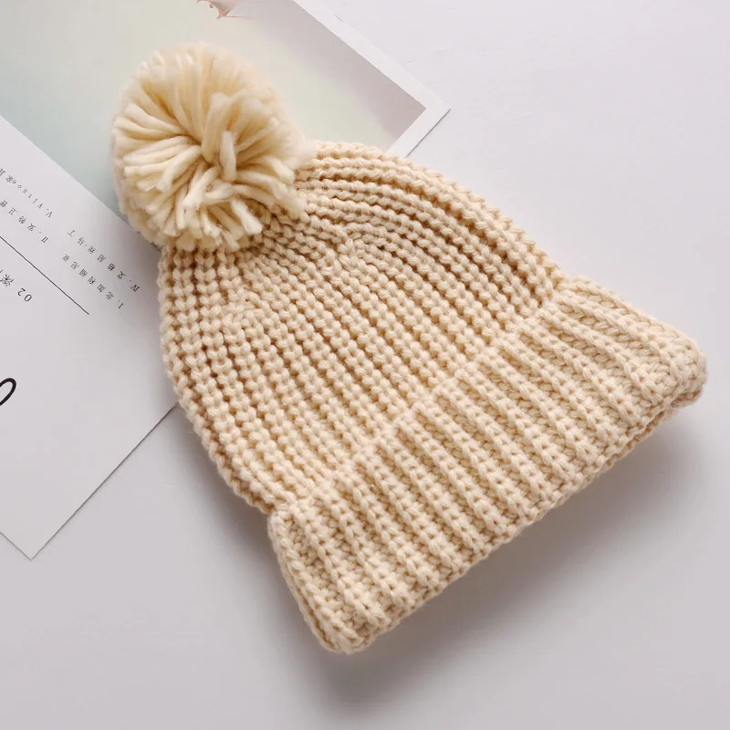 0-4Y Knitted Bobble Hat Baby Kids Winter Warm Beanie Pom Pom Ball Wool Knit Bonnet Hat Children Crochet Ski Hat Girl Boy Turban