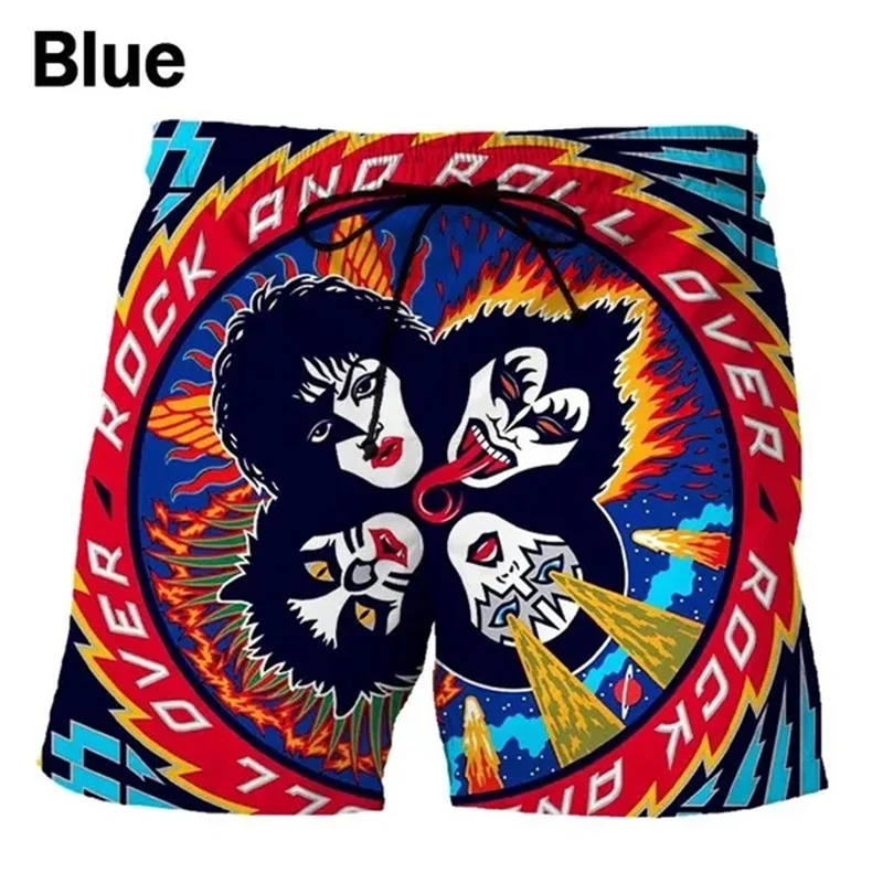 Hard Rock KISS Band Love Gun Beach Shorts Men Cool 3D Printed Heavy Metal Board Shorts Swim Trunks Hip Hop Short