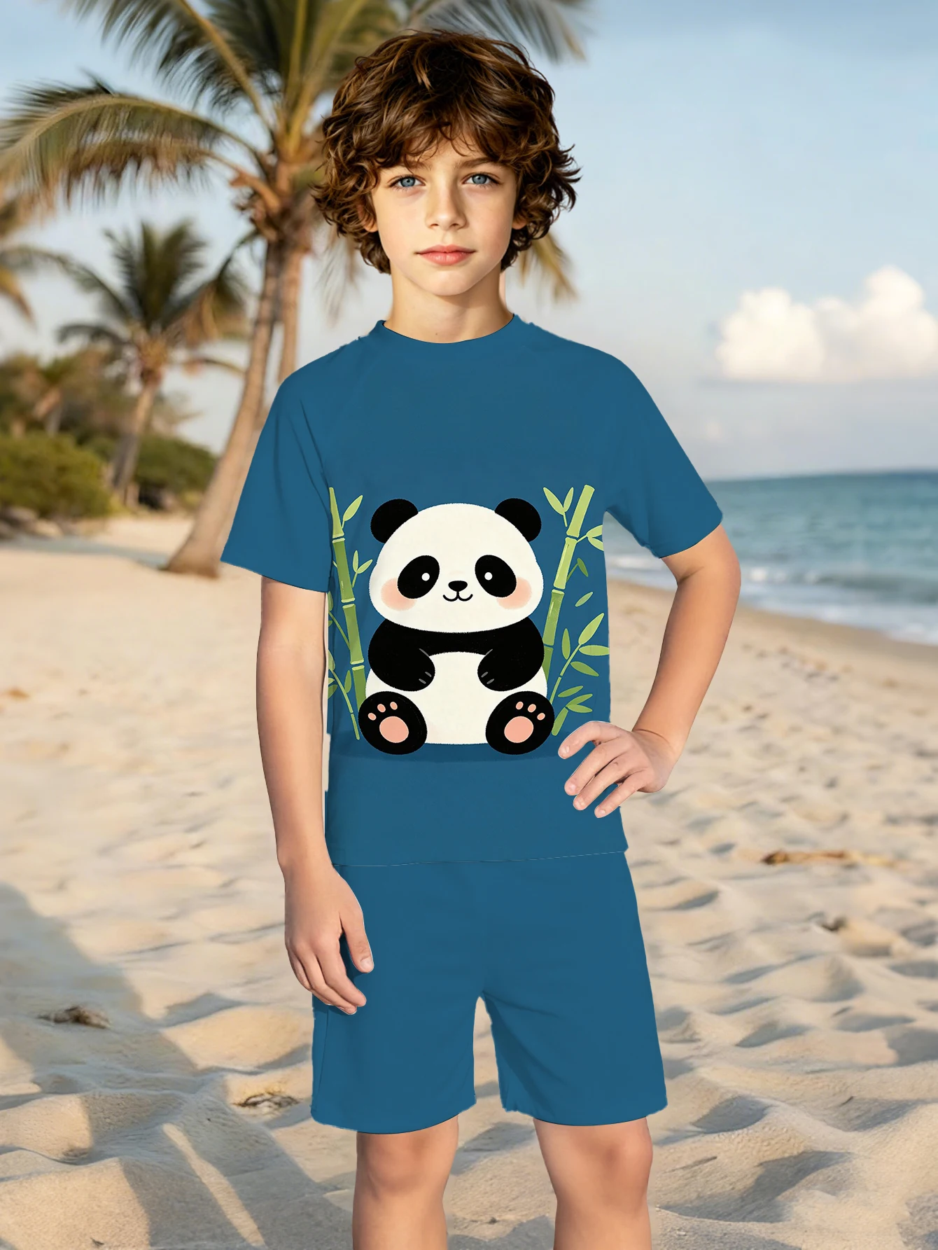 Boys' Summer style Atmospheric Panda Fashionable Short Sleeved Two-piece Swimsuit