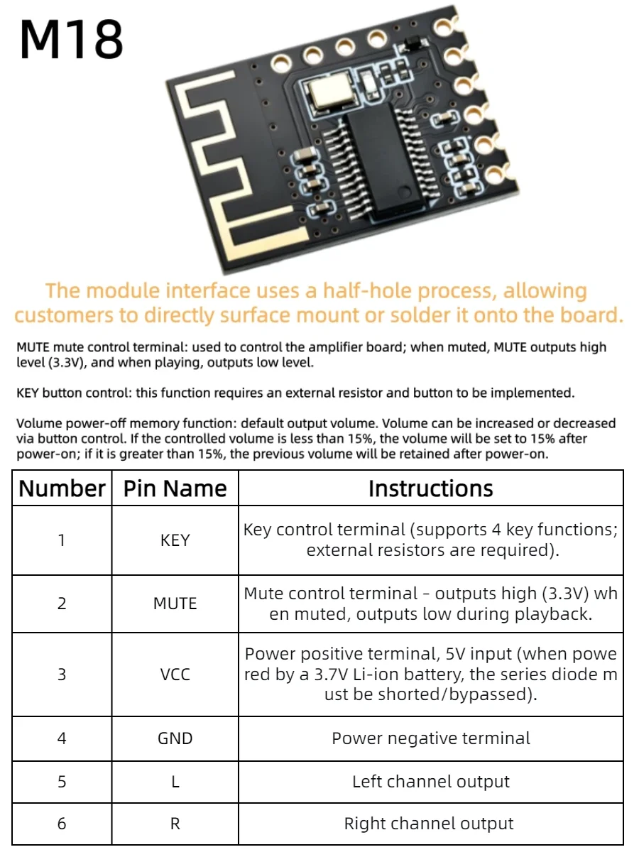MH-MX8/M18/M28/M38 Drahtloses Bluetooth-Audiomodul 4.2, Stereo Verlustfreie High-Fidelity Hi-Fi, für DIY-Modifikationen – Detail 5