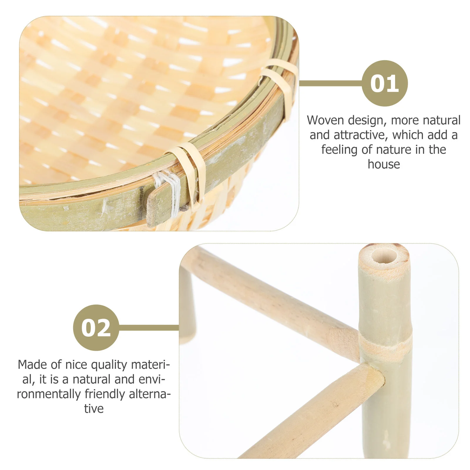 

1Pcs Bamboo Woven Fruit Basket Lightweight Portable Storage Tray Home Decor Fruit Holder Nuts Plate Food Container