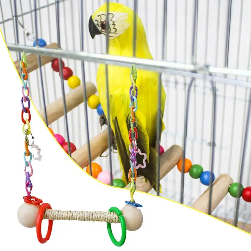 

Bird Cage Toys for Parrots Wood Birds Swing Reliable Chewable Bite Bridge Wooden Beads Shape Parrot Toy Bird Toys