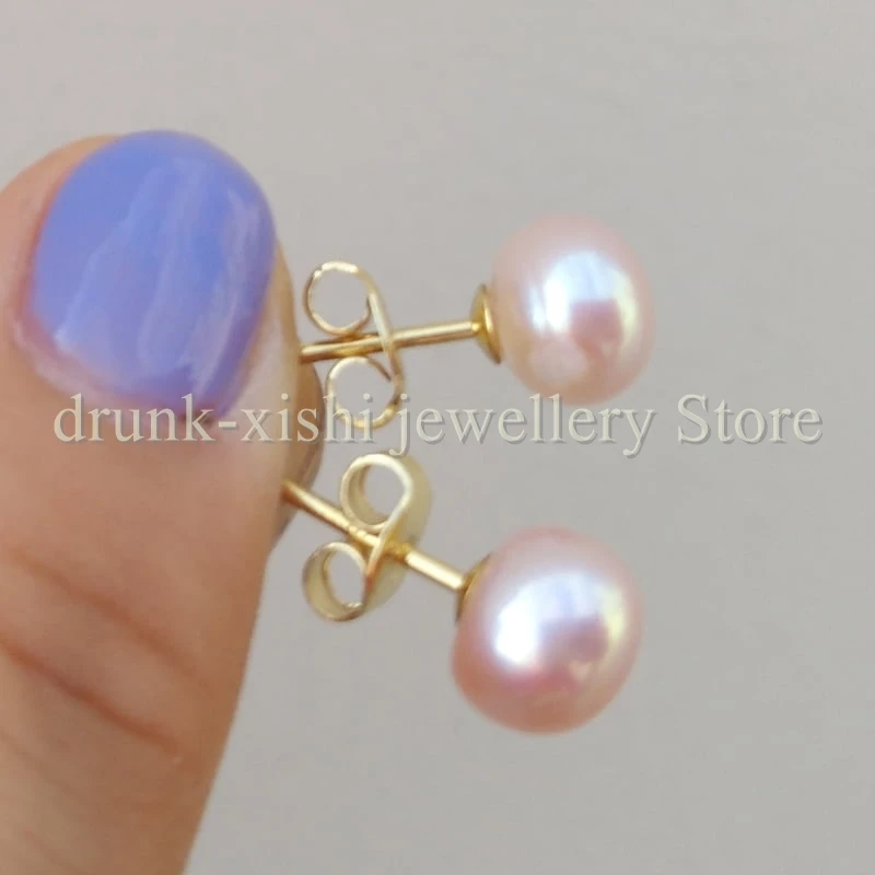 AAA+ 6-7mm Natural Pale Light Pink Real Pearl Stud Earrings Classic Design Fine Jewelry Lady Gift Free Shipping