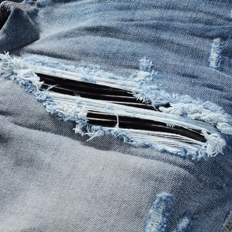 Y2Knew jeans de mezclilla, lavados con agua, elásticos nostálgicos, corte ajustado, lavado retro, jeans con parches rasgados azules, calle principal