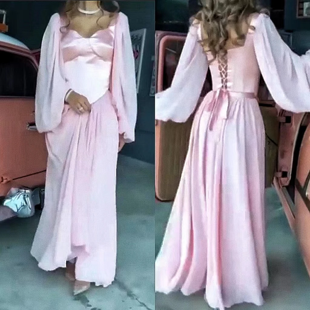 

Elegant V Neck Prom Dresses Long Sleeve Celebrity Dress Floor Length Chiffon Formal Evening Gowns Formal Occasion Dresses 2023