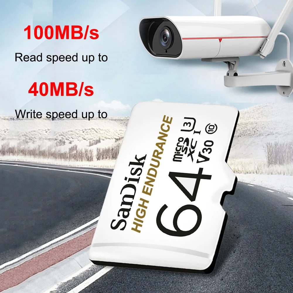 SanDisk High Endurance MicroSD 32GB 64GB 128GB 256GB Card Surveillance Camera Memory Card High Endurance 4K Video Card for DVR