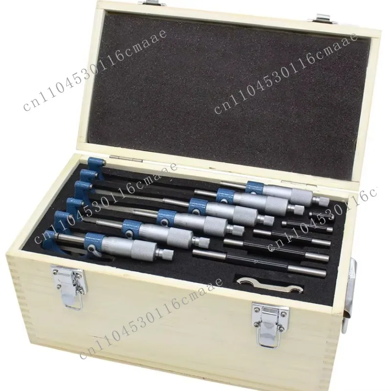 Industrial quality micrometer 0-150mm external micrometer set with stainless steel spindle and carbide tip