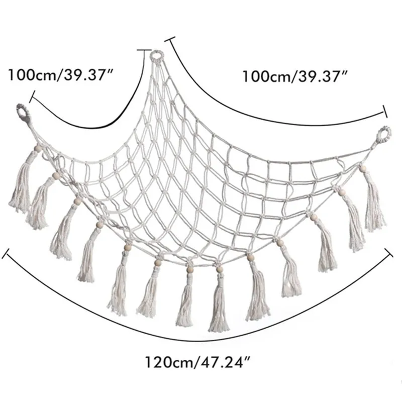 Corner Stuffed Animal Storage Hammock Macrame Toy Net with Tassels Boho Hanging for Plush Toys Nursery Kids Room Wall Decor - view 3