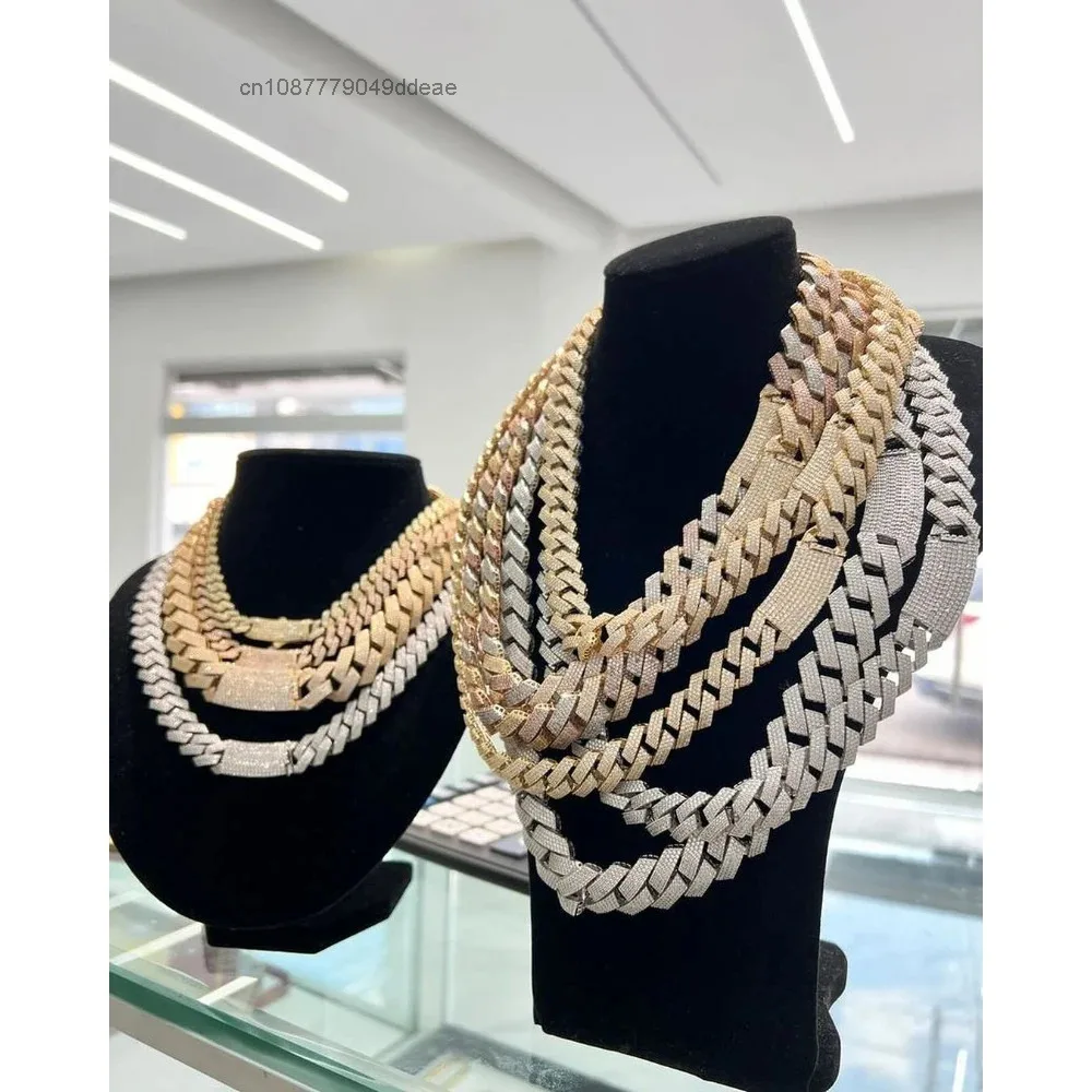 Down Buss 20MM Cuban Link Chain Heavy Thick Iced Men Rapper Necklace 925 Silver VVS Moissanite Cuban Chain..