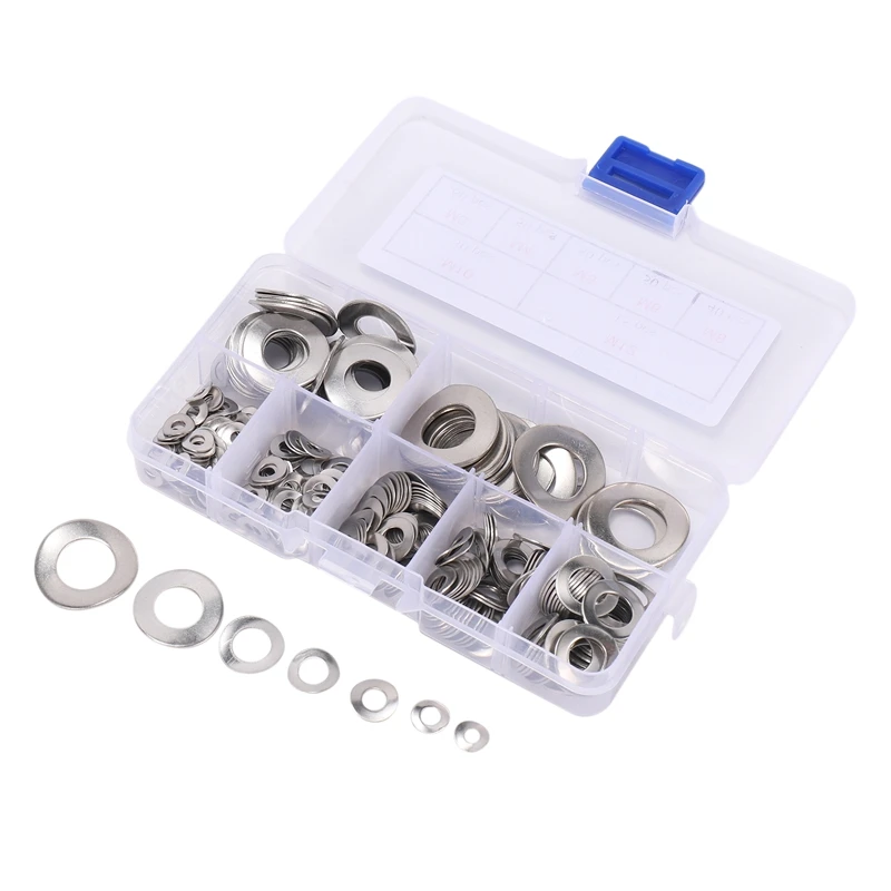 LICE-295 Pcs 304 Kit de sortimento de junta de arruela de mola de aço inoxidável 2 ondas (M3 M4 M5 M6 M8 M10 M12)