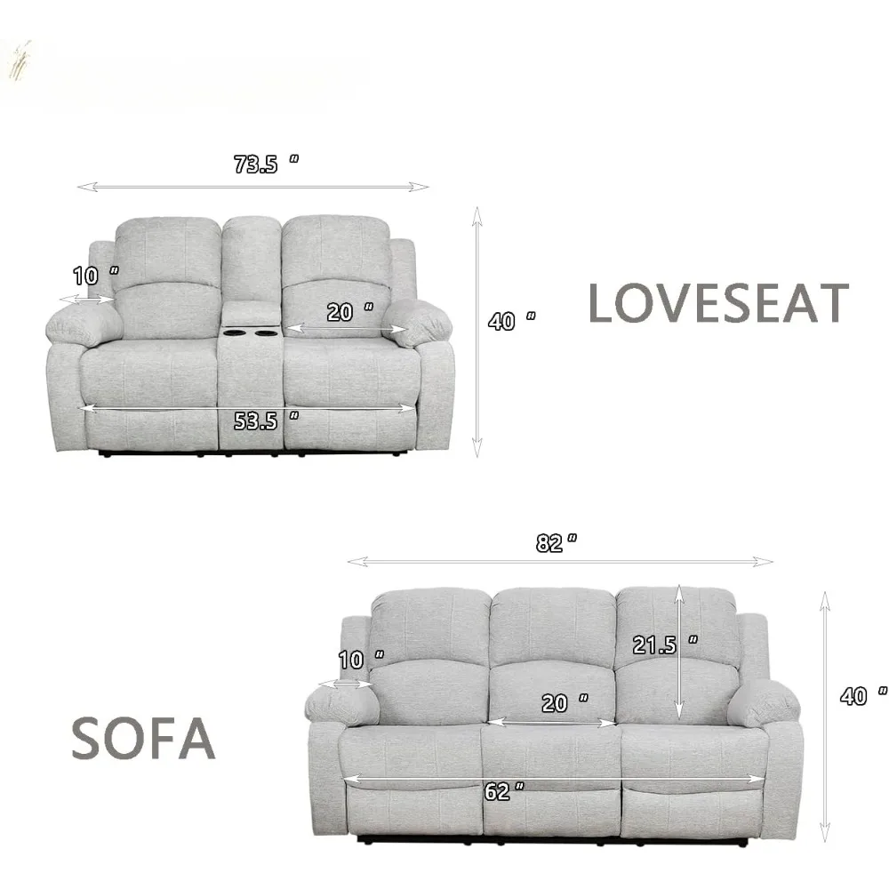 Leather Recliner Sofa Set ,Loveseat Chair Furniture Sofa Set for Rv/House/Office/Theater Seating , Living Room Furniture Set