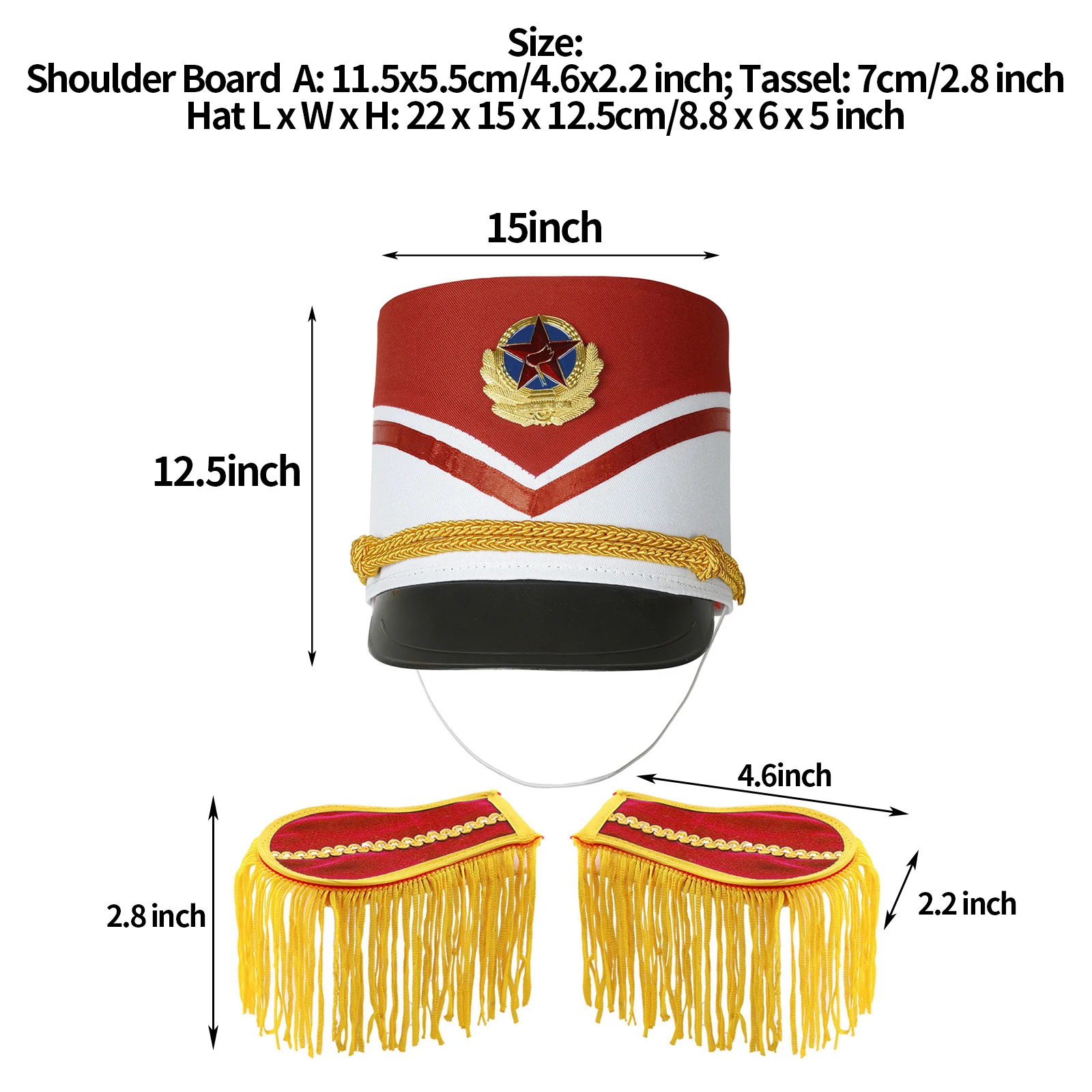 Children Party Drum Band Costume Accessoroes Tassel Shoulder Boards And Top Hat for Halloween Stage Performance Hat Honour Guard