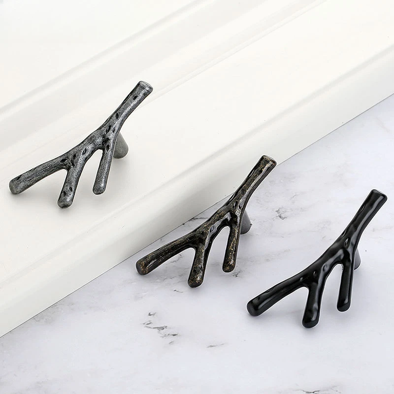 Vintage branch furniture handle zinc alloy kitchen cabinet drawer knob wardrobe closet door handle hardware accessories