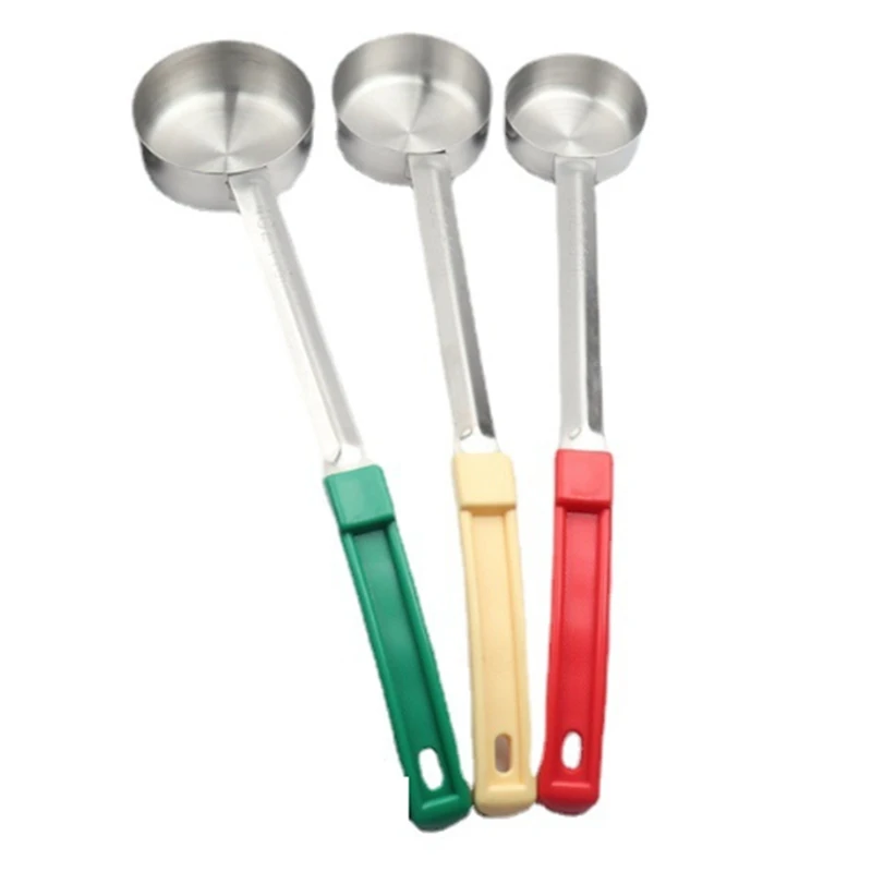 Stainless Steel Portion Control Solid Serving Spoon 3-Piece Combo Set 2Oz, 3Oz, 4Oz Sauce Spoon Flat Bottom Spoon