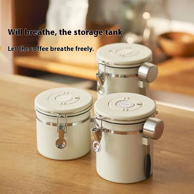 

Large Capacity Vacuum Sealed Canister Household Stainless Steel Coffee Bean Food Storage Containers Fresh-keeping Kitchen Items