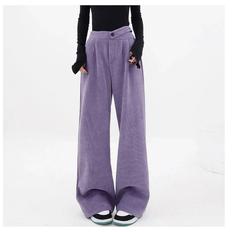 2025年秋冬新作 コーデュロイ ワイドレッグ レディース ハイウエスト カジュアル ストレートレッグ マキシ丈パンツ