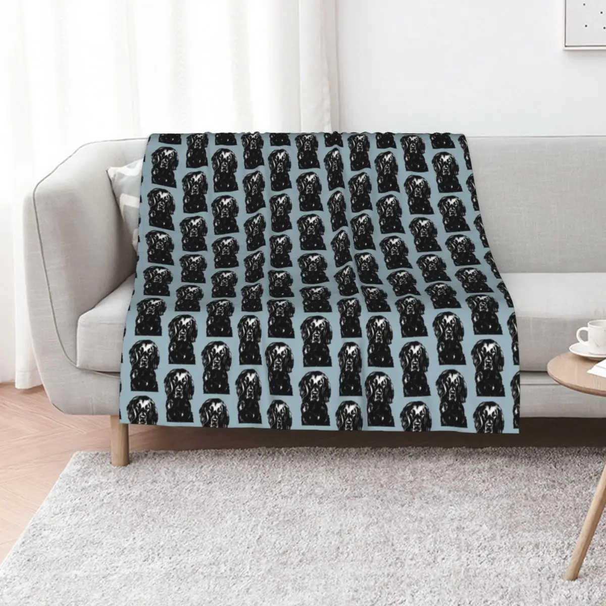 Flat Coated Retriever ~ Black and white Throw Blanket Kid'S Single Shaggy Flannel Fabric Soft Plaid Bed linens Blankets