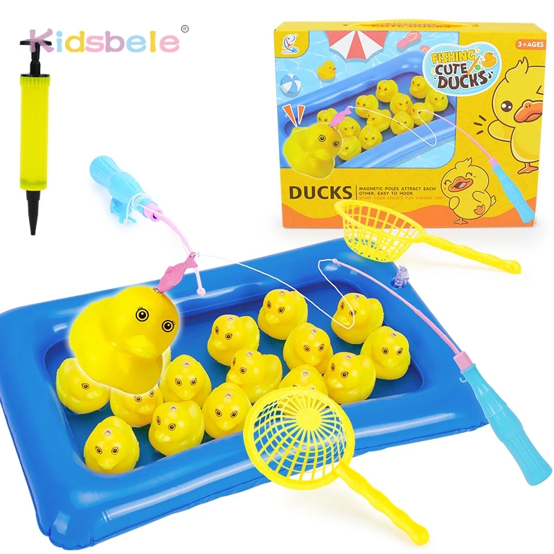 Kids Pool Duck Fishing Toys Games Magnetic Floating Toy Inflatable Pond with Floating Duck