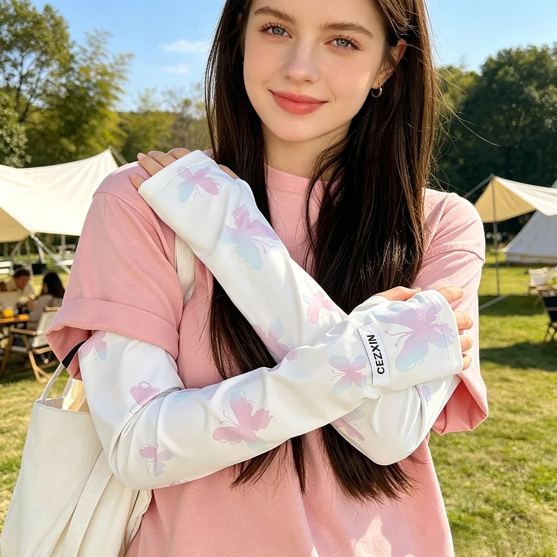 

Gradient Butterfly Ice Silk Sun Protection Sleeve Cute Women's UV Blocking Gloves Summer Driving Arm Sleeve