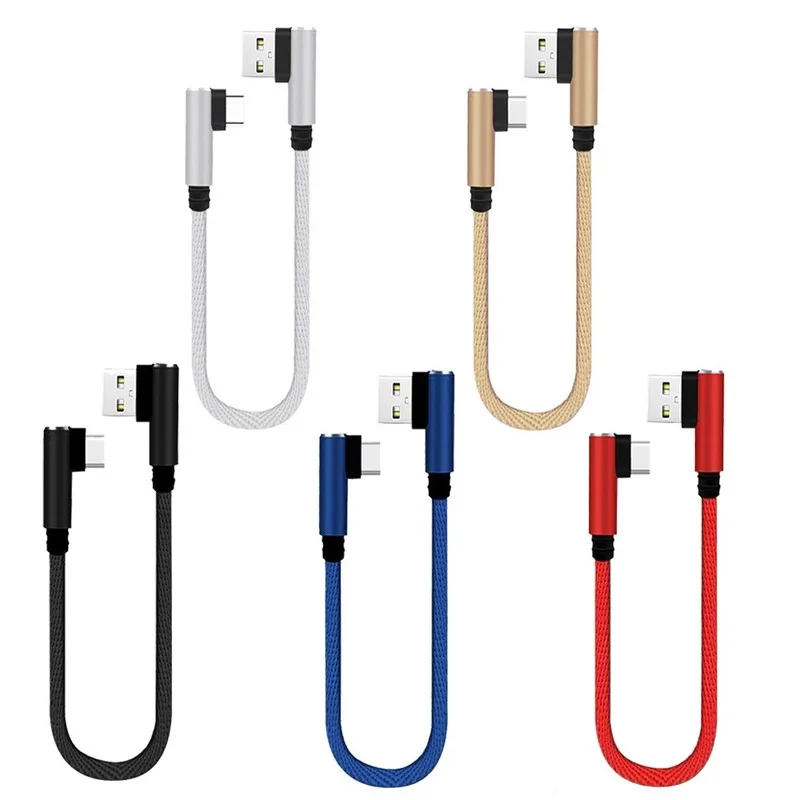 25 cm krótki kabel do szybkiego ładowania Podwójne kolanko 90 stopni USB C Micro USB typu C do smartfonów Tablet Krótki przewód do ładowania