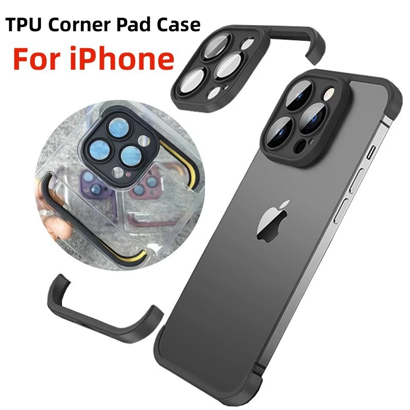 Soft TPU Frame Case For iPhone 16 14 13 15 Pro Max Lens Protector Corner Pad Case for iPhone 15 16 Pro 16 Pro Max Bumper Cover